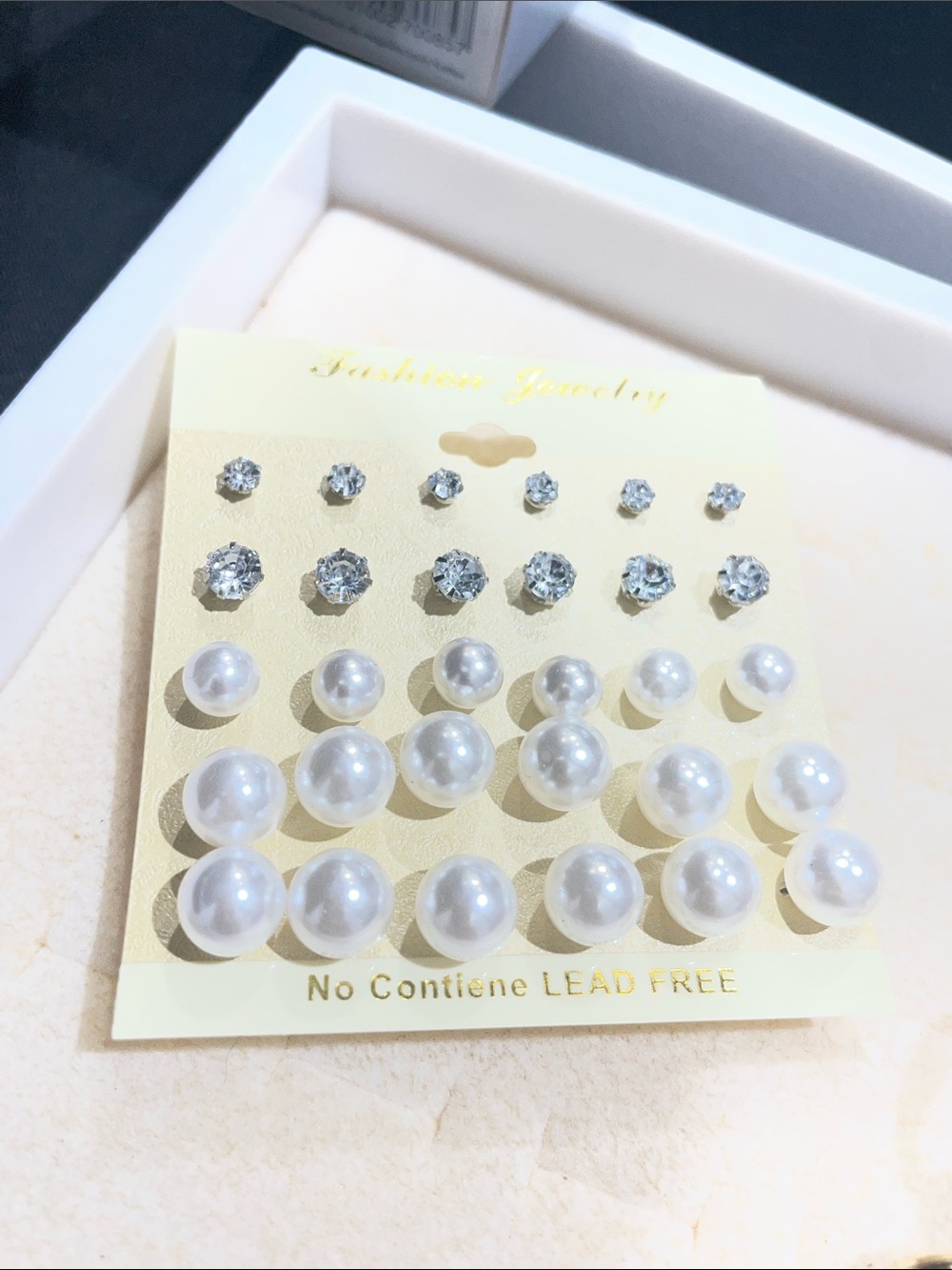 Fashion Jewelry White Pearl and Crystal Earring  15 pc set‎